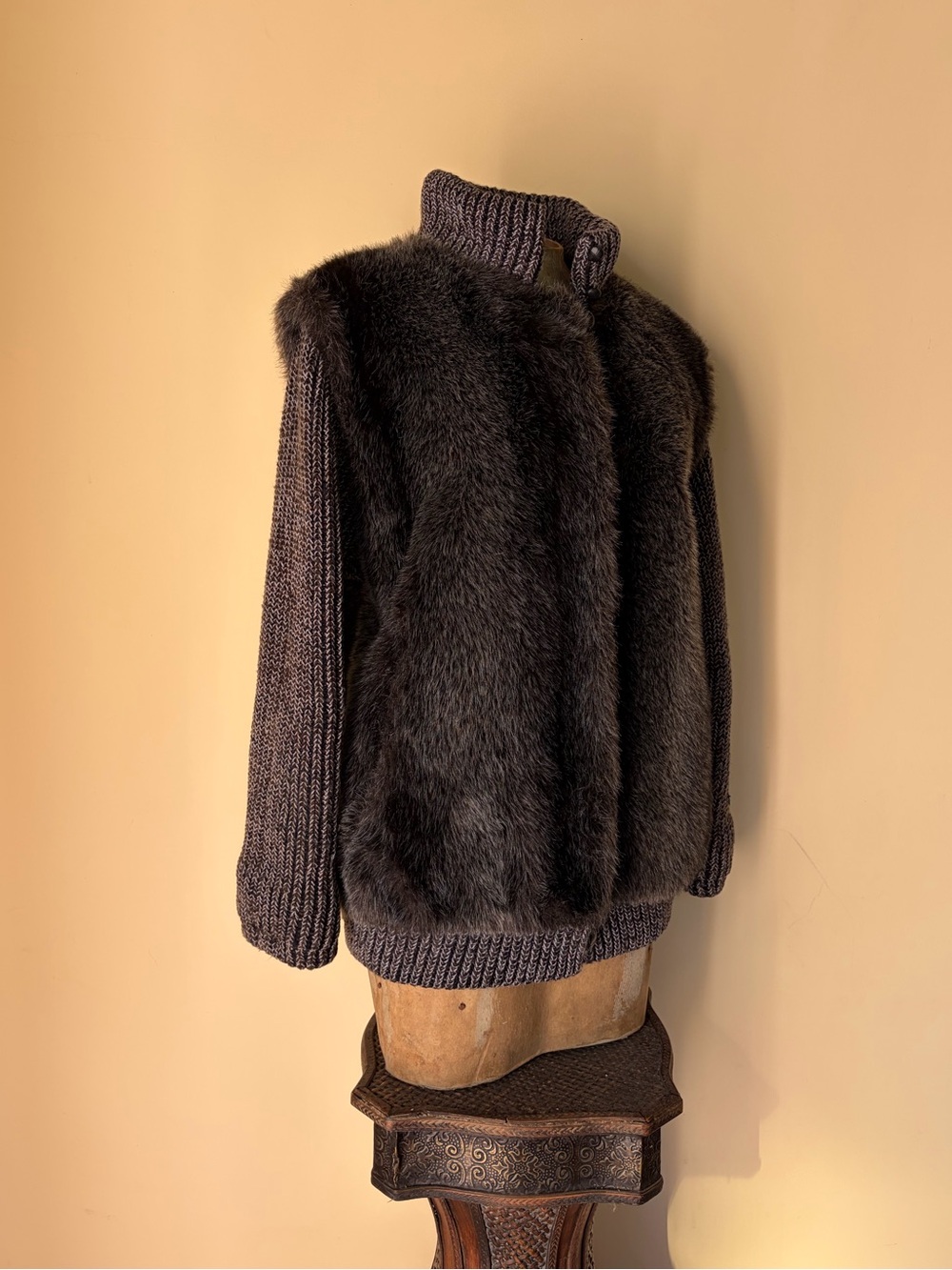 Vtg 60s 70s Russel Taylor Faux Fur Knit Jacket Boho Western Aspen Mob Wife